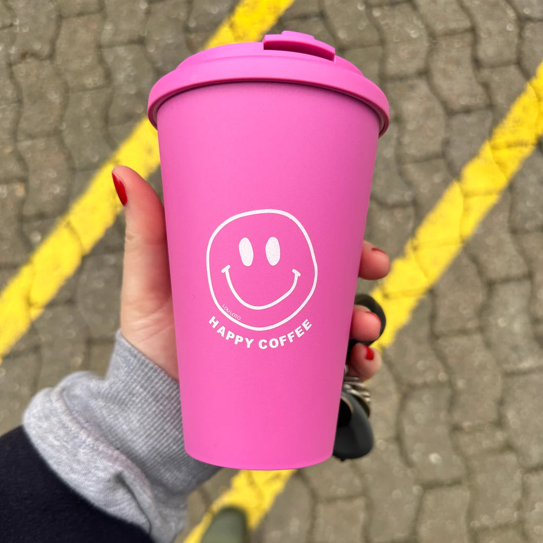Coffee To Go Becher - Happy Coffee Pink
